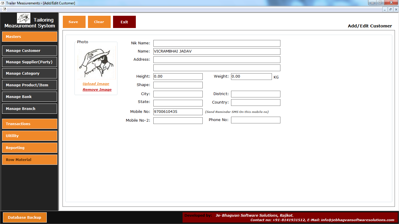 Tailoring Management System Software Customer